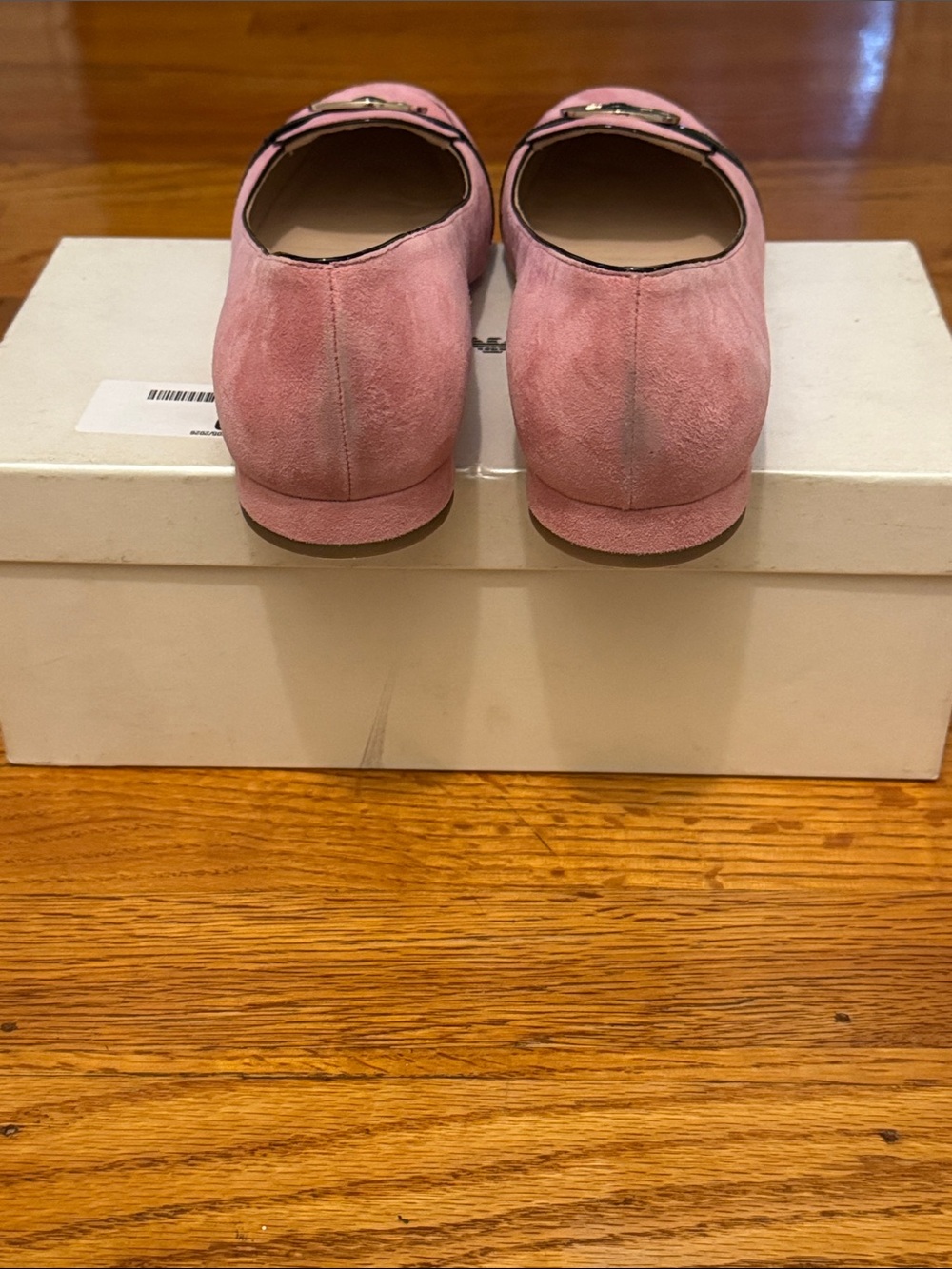 Emporio Armani Pink Suede Loafers with Black Trim & Silver Buckle - Picture 5 of 12